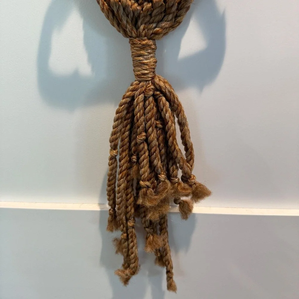 Vintage 70's Macrame Jute Wallhanging Towel Holder Boho MCM Faux Bamboo